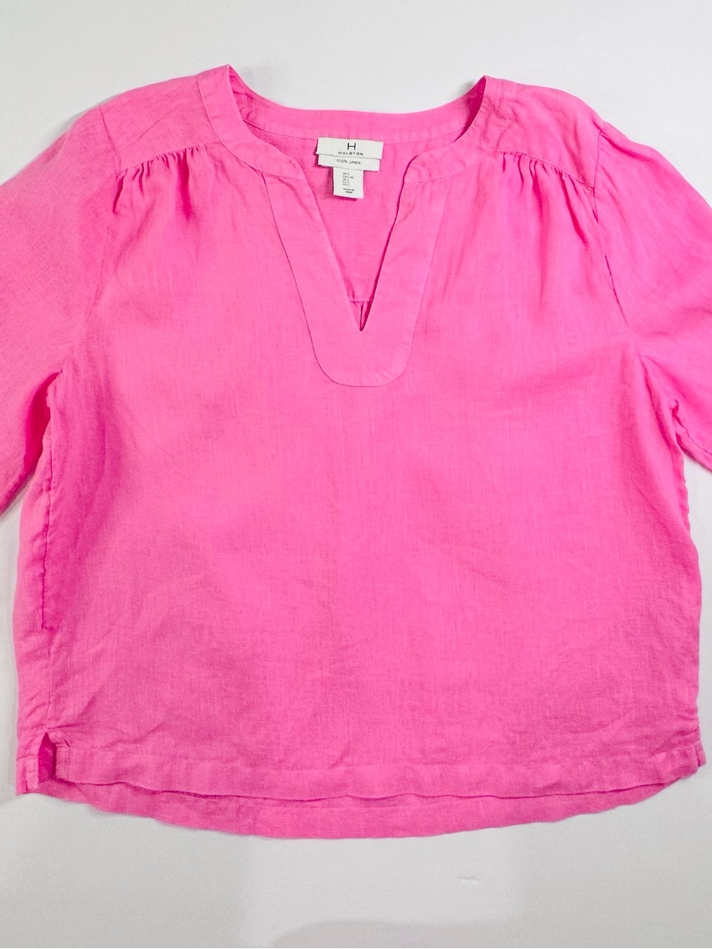 Halston 100% Bright Pink Linen Blouse Size Large